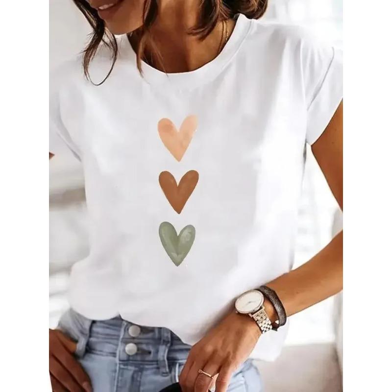 Simple Line Print Women's Face T-shirt Casual Short-sleeved Top  Comfortable Clothing, Harajuku Style Short-sleeved Casual Wear