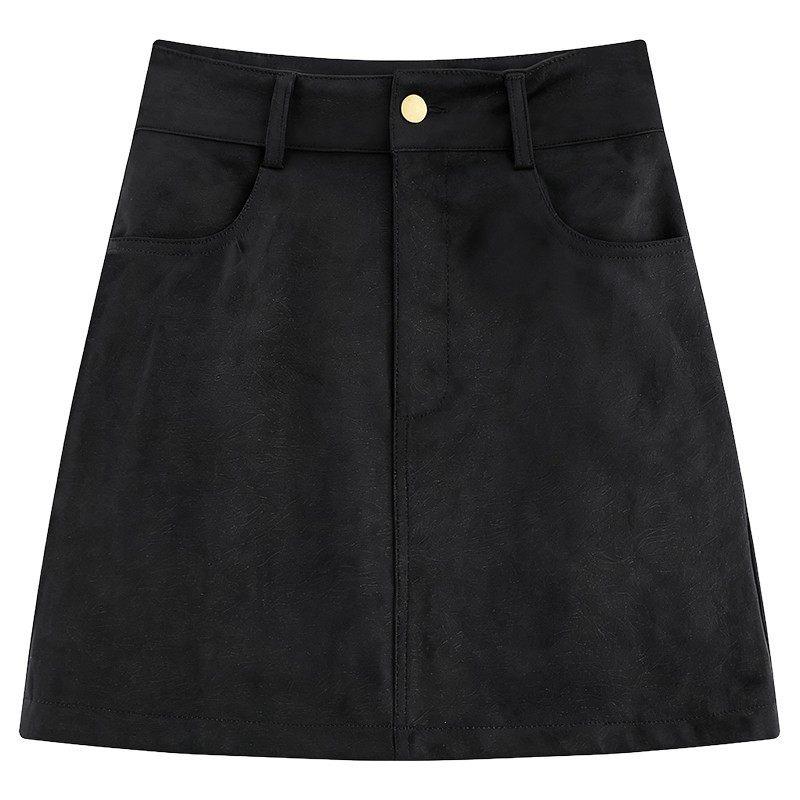 

Slightly Plump Girls Suede Plush Skirt - Brown Deer-Skin Belted Hip-Hugging Short Skirt for Spring & Autumn XL