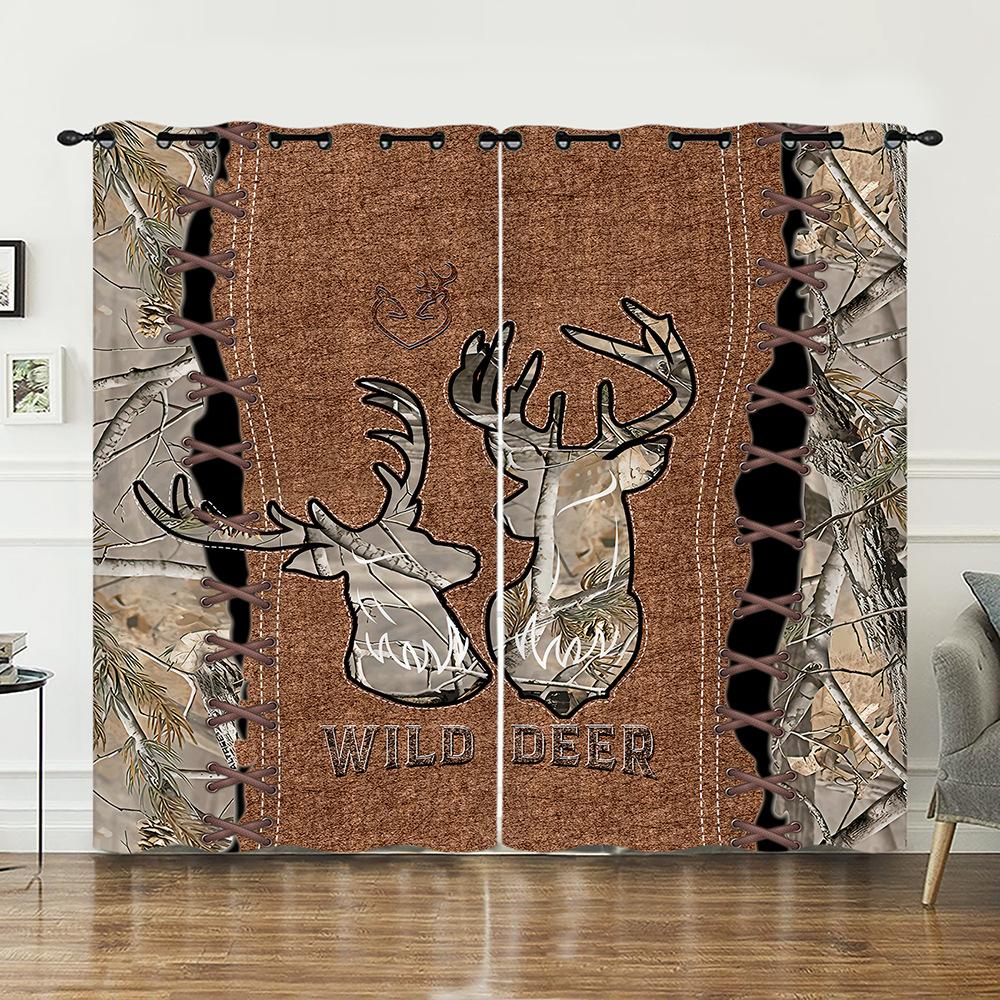 Curtains Animal Deer Pastoral Curtains Digital Printing Blackout Curtains No Punching