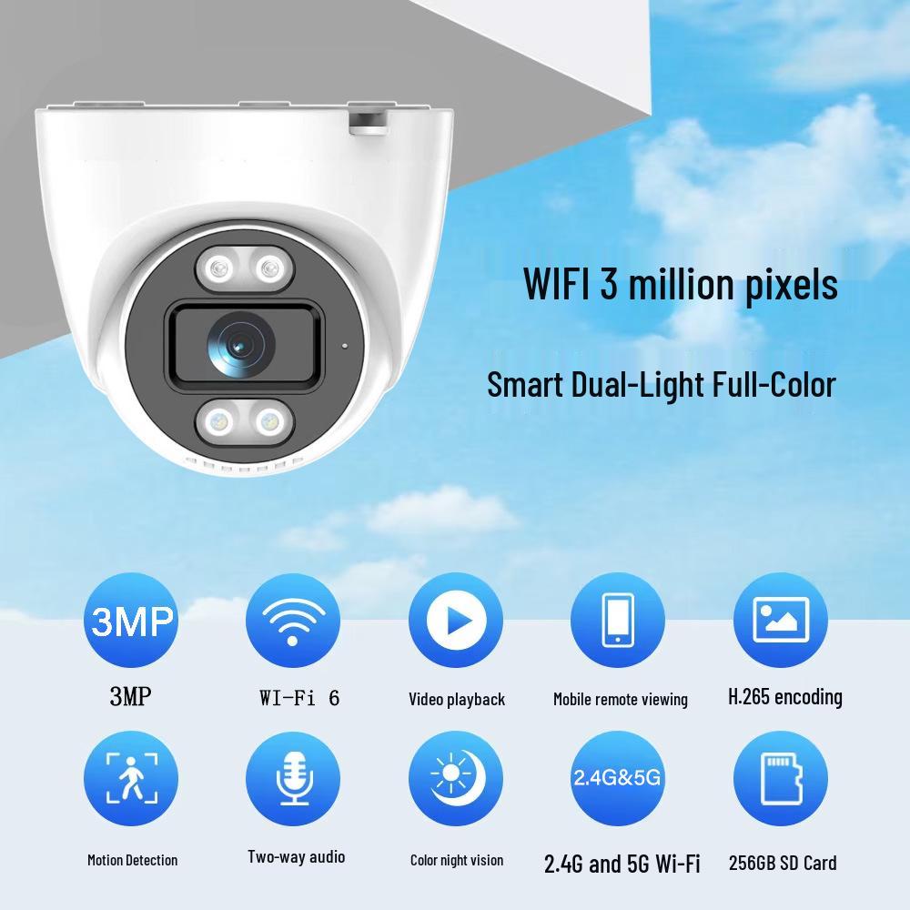 Dual-Light WiFi Wireless Dome Camera with HD Wide-Angle for Indoor Surveillance