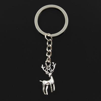 Fashion 30mm Key Ring Metal Key Chain Keychain Jewelry Antique Bronze Silver Color Vintage Christmas Deer Sika 27x18mm Pendant