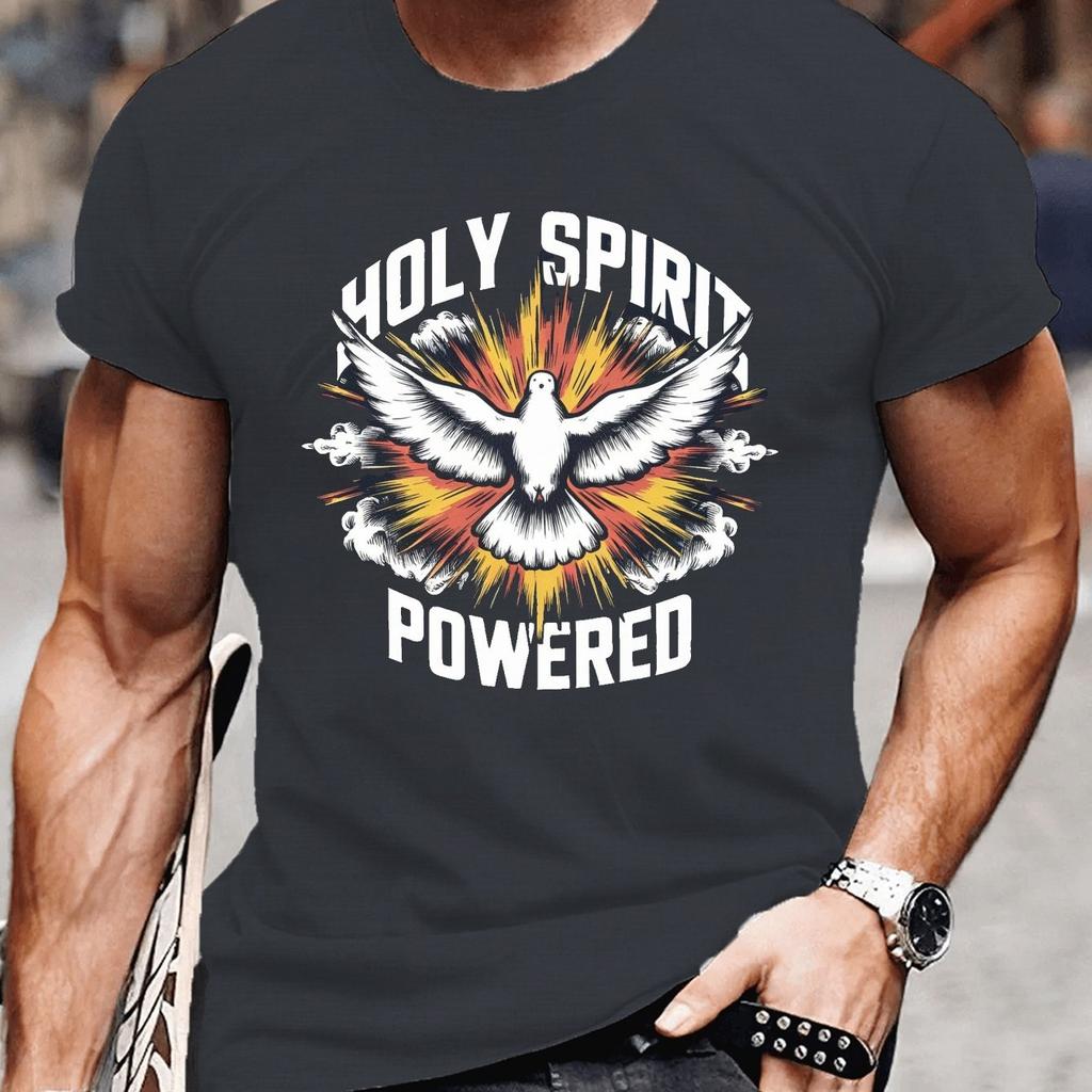 Holy Spirit Powered Dove Graphic Tee Mens Casual Short Sleeve Cotton TShirt Summer