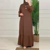Elegant Puff Sleeve Solid Color Arabic Long Dress with Ruffles