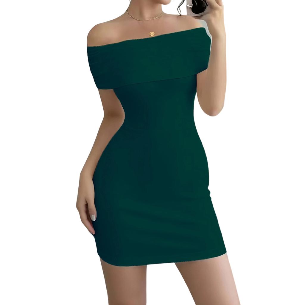 Women's Fashion Color Short Sleeve Dress With Pocket