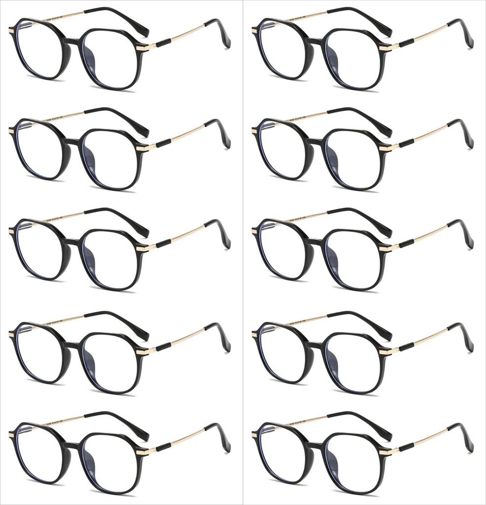 10pcs Korean Version of Fashionable Polygonal Anti Blue Light Glasses with Large Frame and Unisex Flat Lens