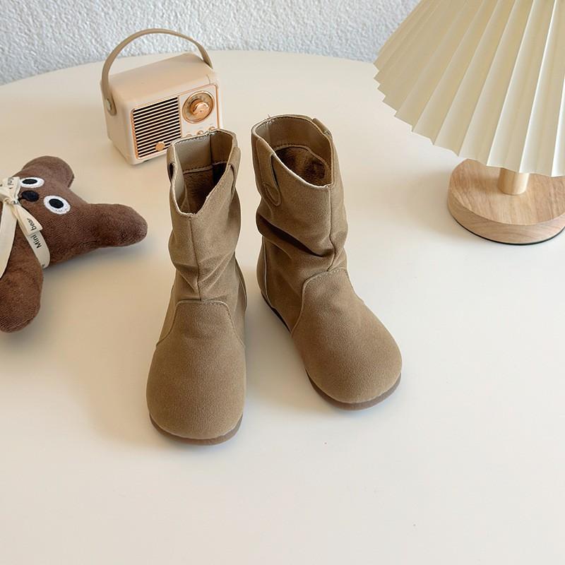 Girls Winter Mid-Calf Boots Warm Faux Leather Snow Kids Age 4-12 Rubber Sole Slip-Resistant