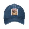 Cozy Pomeranian Dog Wearing Pink Winter Hat Trendy Animal Denim Fabric Cap Baseball Caps Adjustable Hat Unisex Baseball Hats