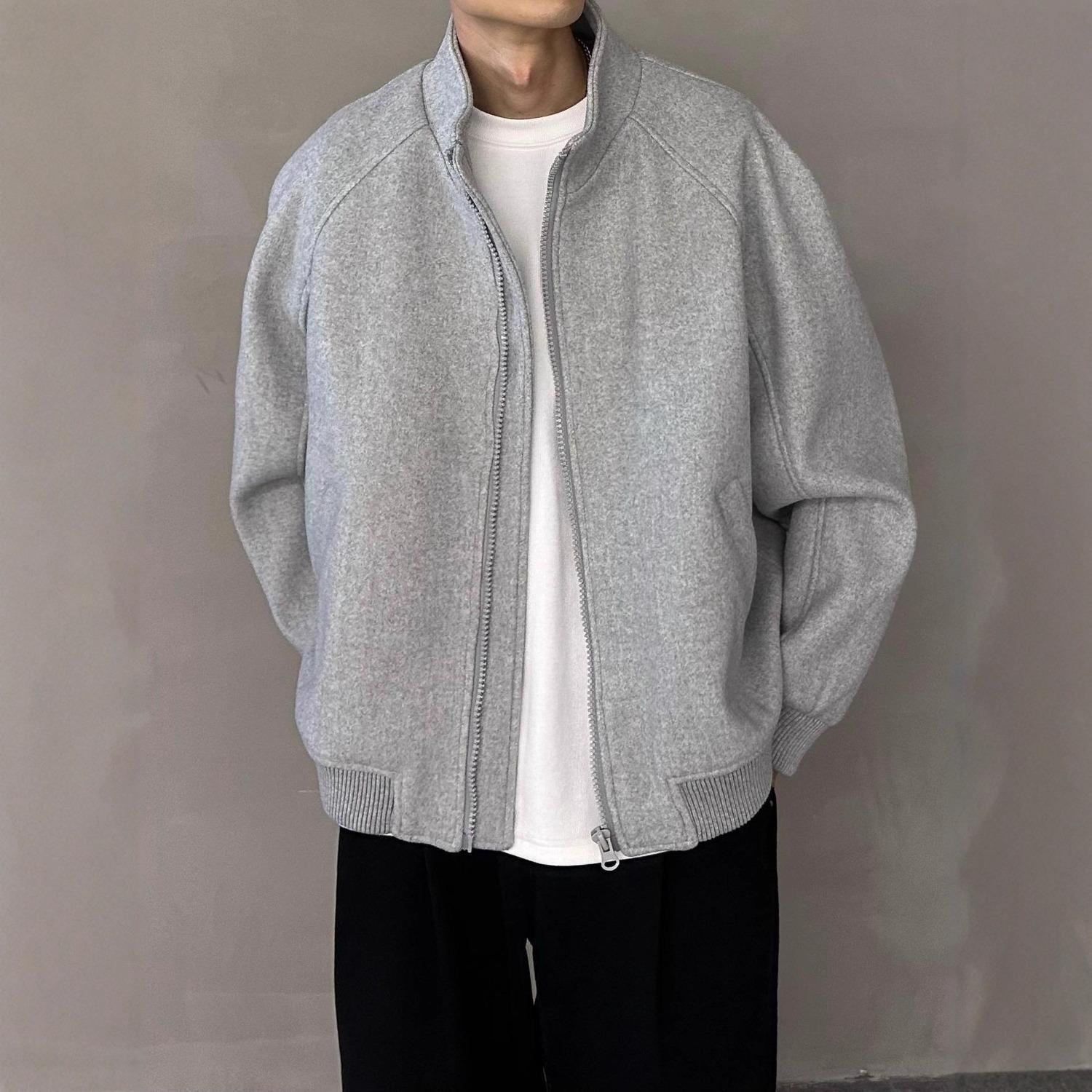 

Спортивна куртка з вовни в корейському стилі 2025 року Унісекс: Простий весняно-осінній одяг вільного крою з коміром-стійкою, модний повсякденний верхній одяг XXL хізер сірий колір