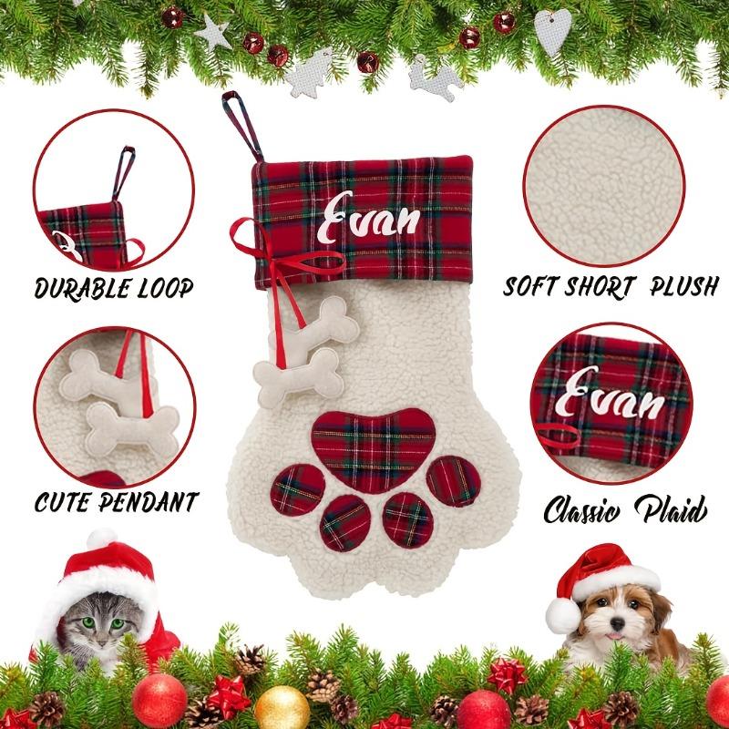 1/2pcs Personalized Christmas Stockings with Name, Christmas Decoration Gifts for Family, Santa, Holiday, Pet, Dog Paw Stockings