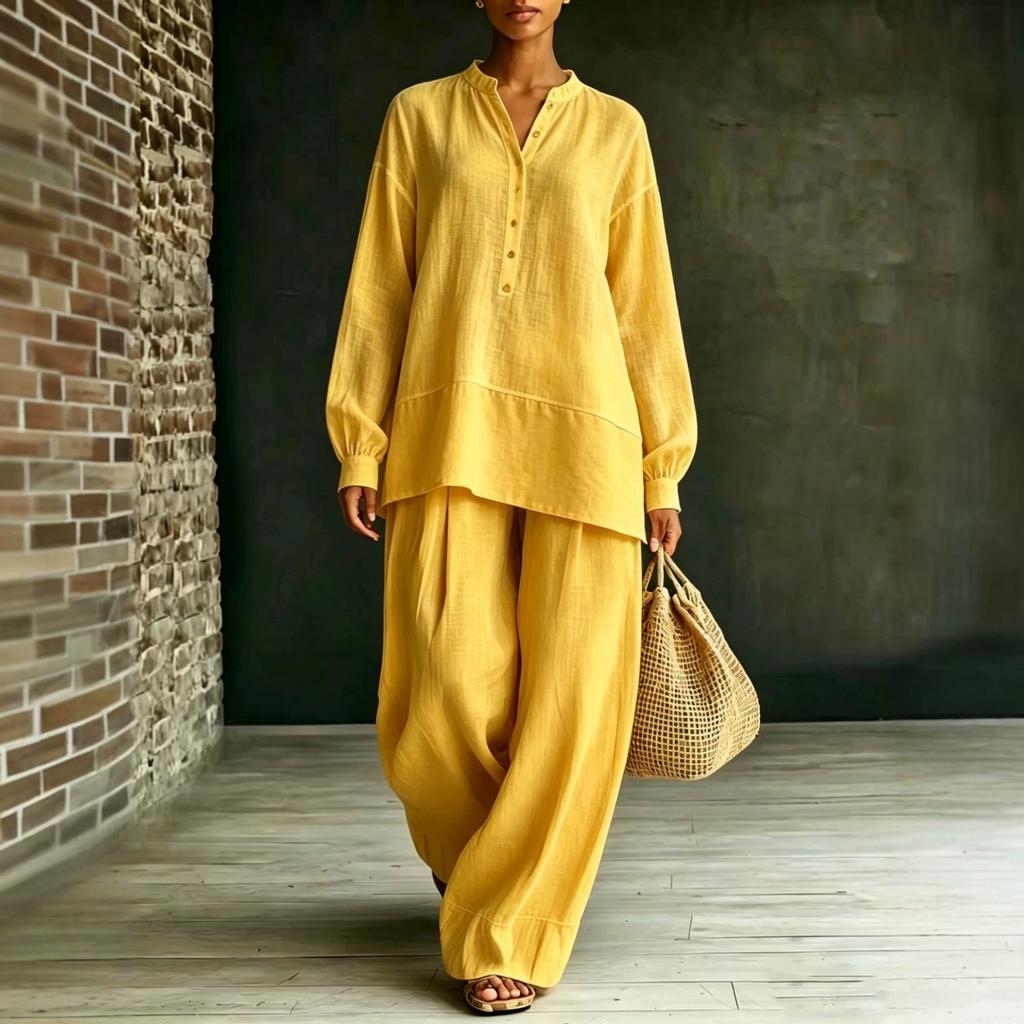 Popolare estate 2026 transfrontaliero nuovo commercio estero abbigliamento donna manica lunga pantaloni camicia pantaloni larghi set due pezzi
