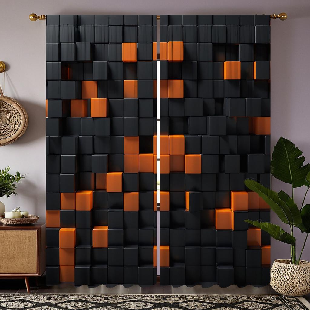 Piece Hd Digital Black Tie Solid Wood Mosaic Curtain Home Decoration Style Living Room Bedroom Through Rod For Sitting Made Of Polyester