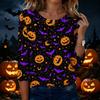 Women's Casual Halloween Print Round Neck Three Quarter Sleeve T Shirt Top Lightweight Comfortable Fit for Seasonal Wear