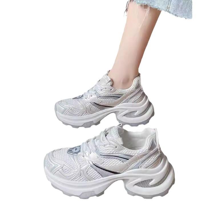 Thick-soled silver dad shoes women's summer new fried street heightening mesh surface lightweight breathable casual sports shoes tide