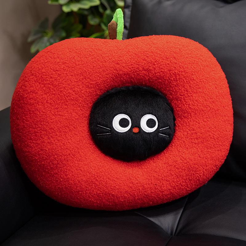 Soft Fruits Animal Plush Cushion Cute Stuffed Toy Hugging Pillow Apple Pillow Black Cat Head 42x32cm