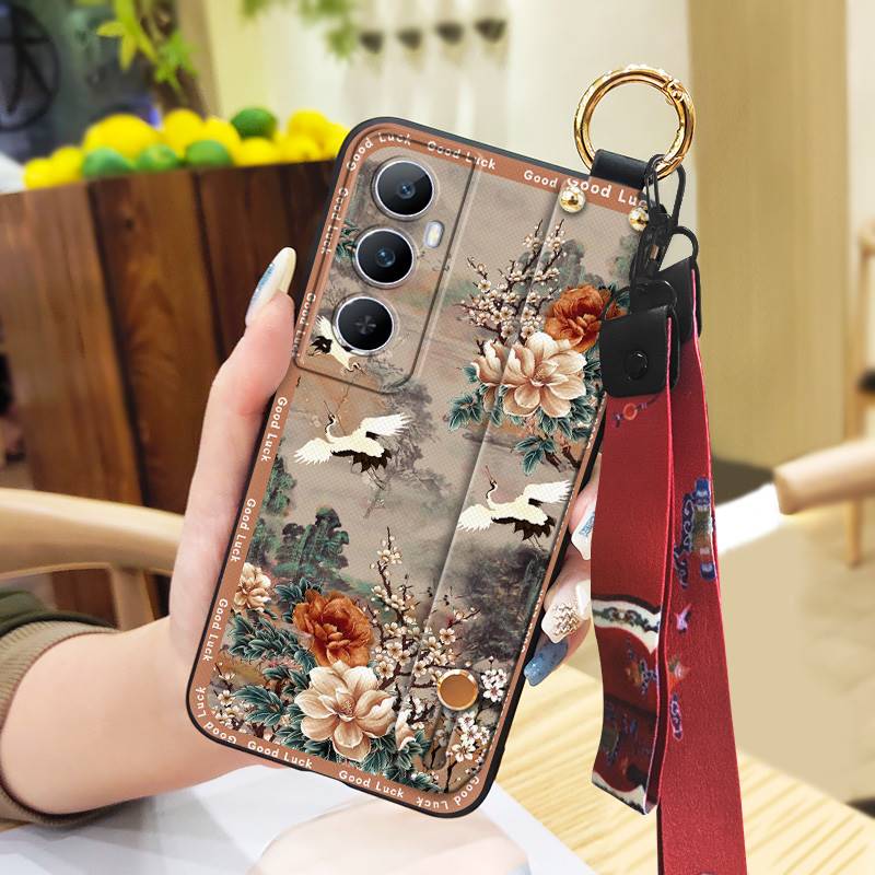 Elderly lady Waterproof Phone Case For Realme C65 Chinese style Fashion Lanyard Ring Silicone Soft case Dirt-resistant