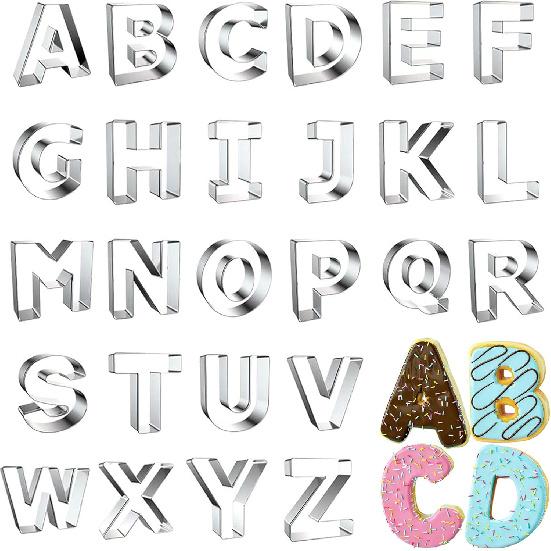 Letter Cookie Cutters Shapes Large 3 Inch - 26 Pcs Stainless Steel Alphabet Letter Cookie Cutter Set Fondant Biscuit Fruit Dough Mold Tools for