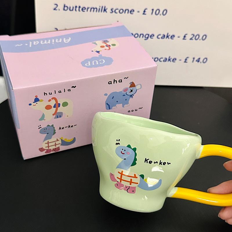 Cute Cartoon Animal Ceramic Mug Big Ear Handle Coffee Cup Home Breakfast Oat Milk Cup Souvenir