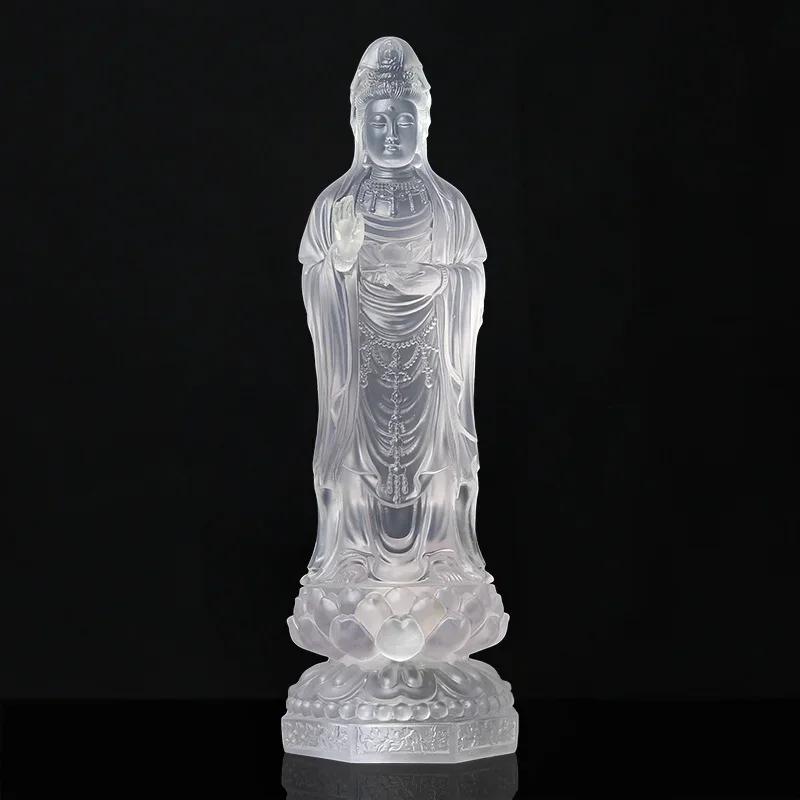 1 PCS 29cm Resin Putuo Nanhai Guanyin Character Station Buddha Statue Home Decoration Gold Carving Crafts Feng Shui Ornament