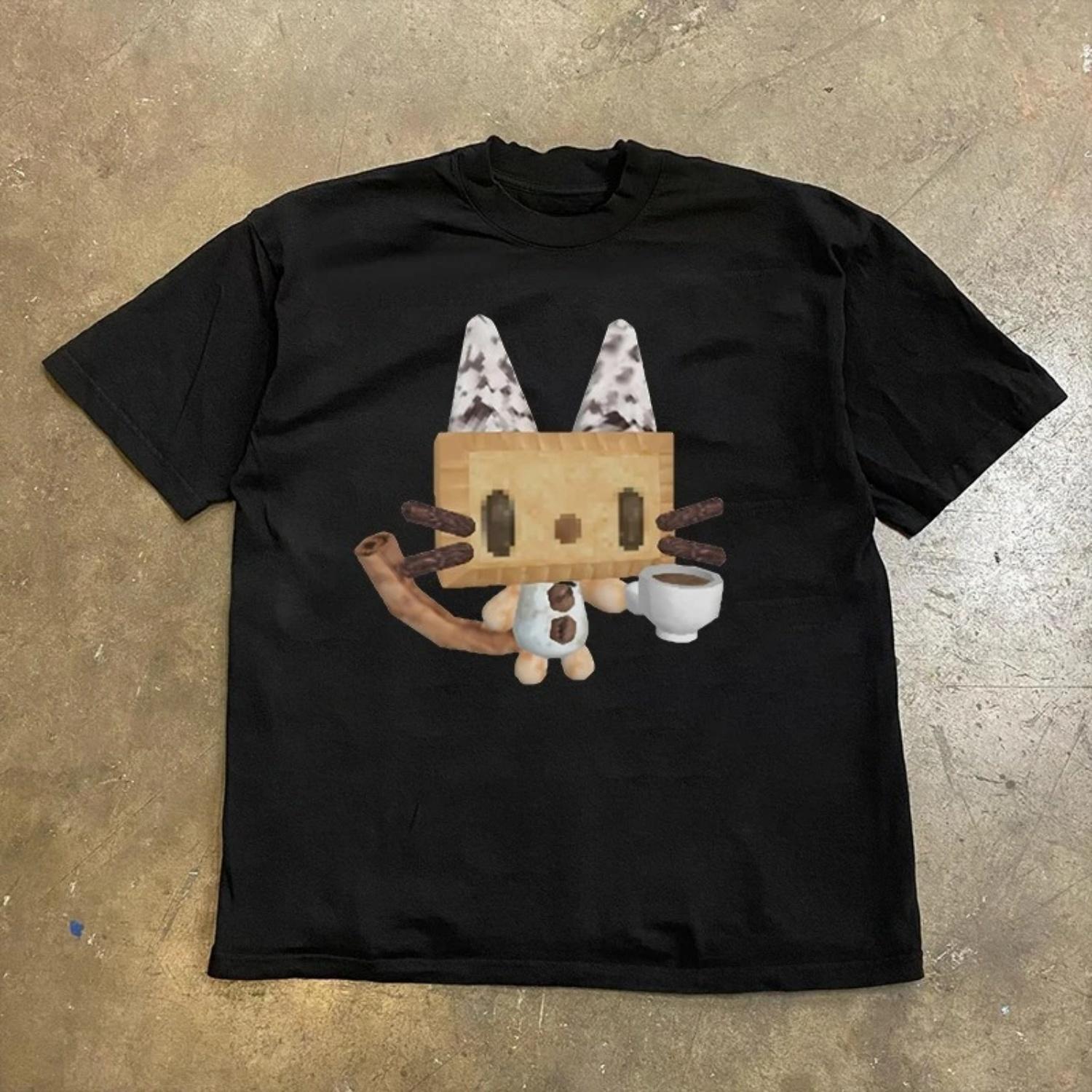 2025 Summer Coffee Cat Summer Dopamine-style s and s Short-sleeved T-shirt Versatile Loose Top Graphic T Shirts Tops S чёрный