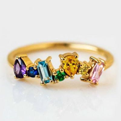 Rainbow Colored CZ Gold Color Finger Ring for Women Luxury Accessories New Fashion Female Rings Party Statement Jewelry