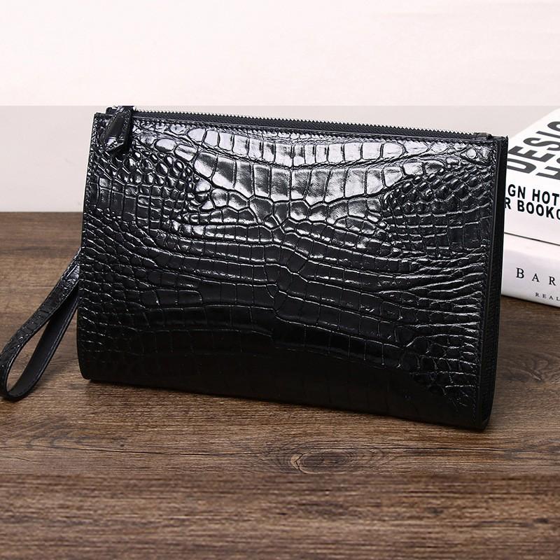 Crocodile Leather Pattern Handbag Men Genuine Business Envelope Bag Light Luxury Armpit Cowhide 27x3x19 чёрный
