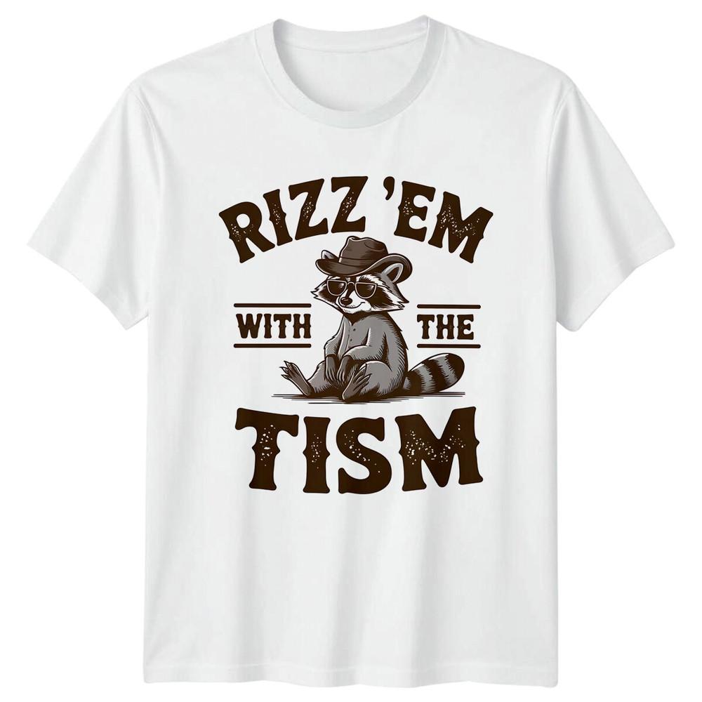 Rizz#039;Em With The Tism Raccoon Cowboy Funny Pun Adult TShirt Unisex T-Shirt S