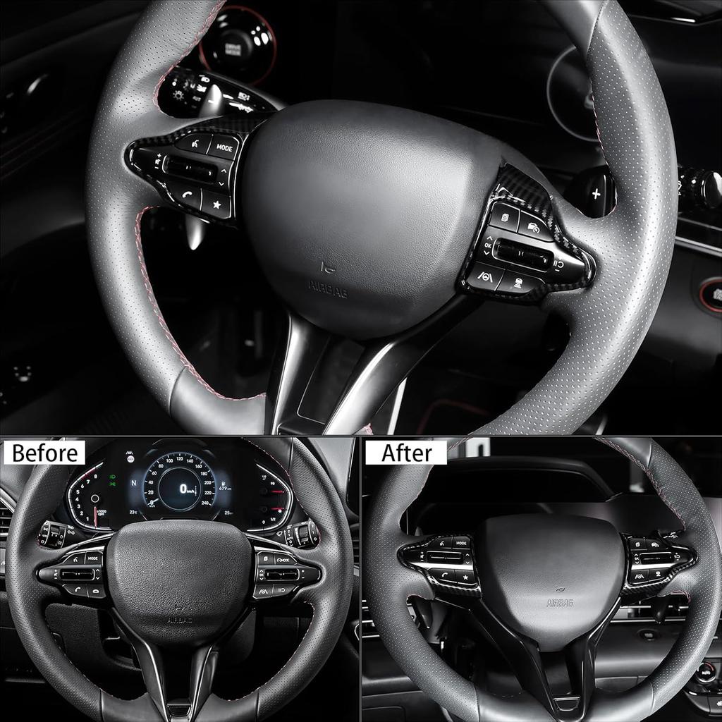 Carbon Fiber Style Steering Wheel Trim Control Button Cover Compatible with Hyundai Veloster JS N line 2019-2022 Hyundai Kona N hyundai i30 2017-2022