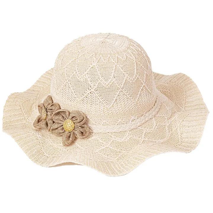 WTEMPO Chapeaux de soleil unis avec fleurs pour femmes printemps été à large bord extérieur respirants pliables chapeaux de soleil de plage