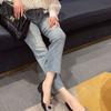 Low heel black professional thick heel single shoes women's spring 2025 new temperament pointed head shallow mouth rhinestone flat shoes