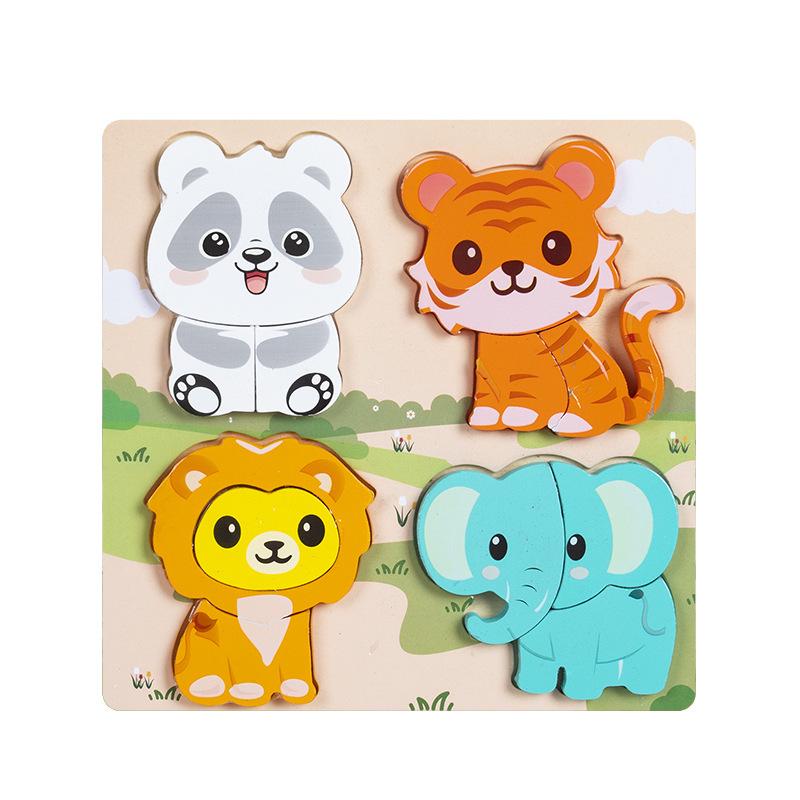 3D Wooden Animal & Transport Puzzle - Educational Shape Matching Toy for Kids Ages 4-6