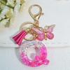 Gradient Pink Jewelry Letter Keyring Resin Letter Keychain with Fringe Butterfly DIY Bag Decoration Pendant Party Gift