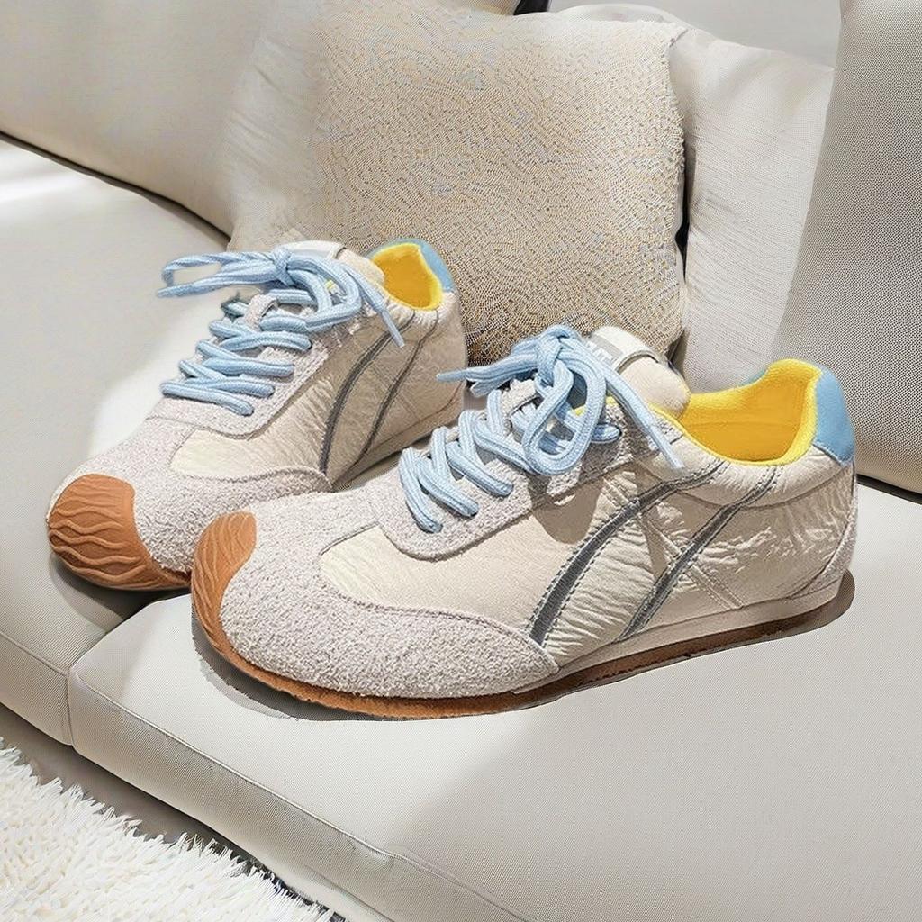 Macaron Shoes Retro Moral Training Shoes Flat-soled Lace-up Women's Versatile Color Matching Light Forrest Gump Shoes Sports and Leisure Commuter S