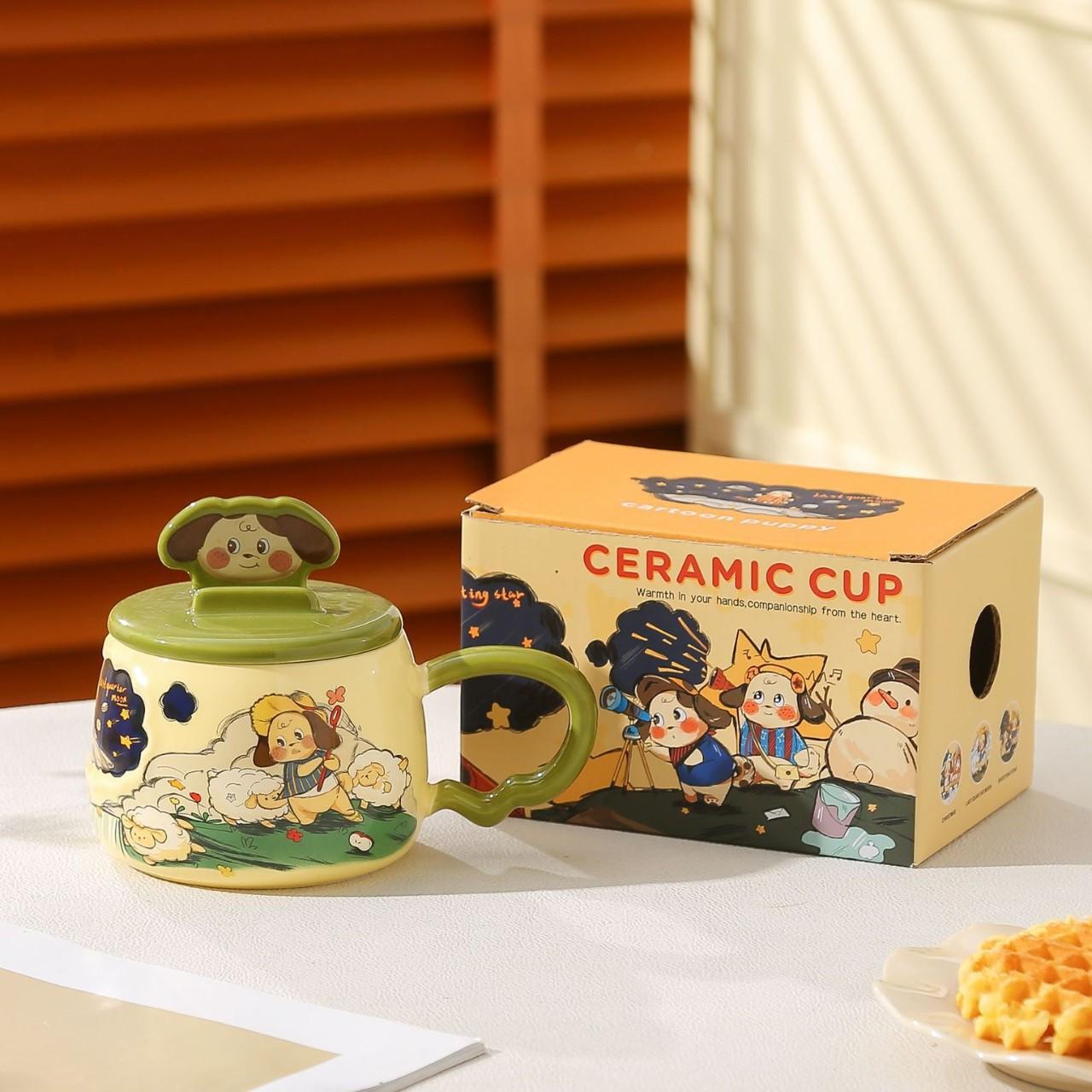 

Creative Mobile Phone Holder Mug Hand Painted Cartoon Puppy Good Looking Girl Water Cup Office Home Cup 400ML