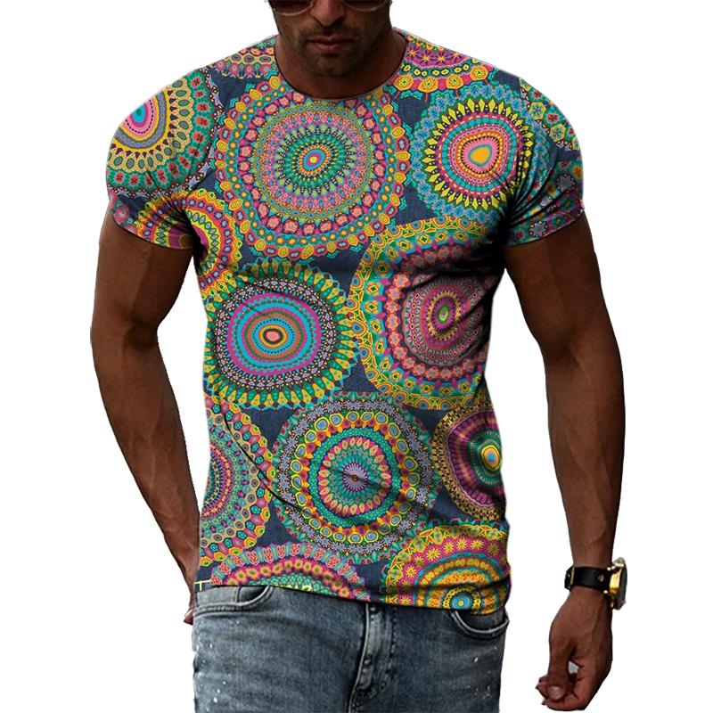 Men's Casual Fashion 3D Printed Abstract Color Graphic T-Shirt Street Style Summer  Hip Hop Harajuku