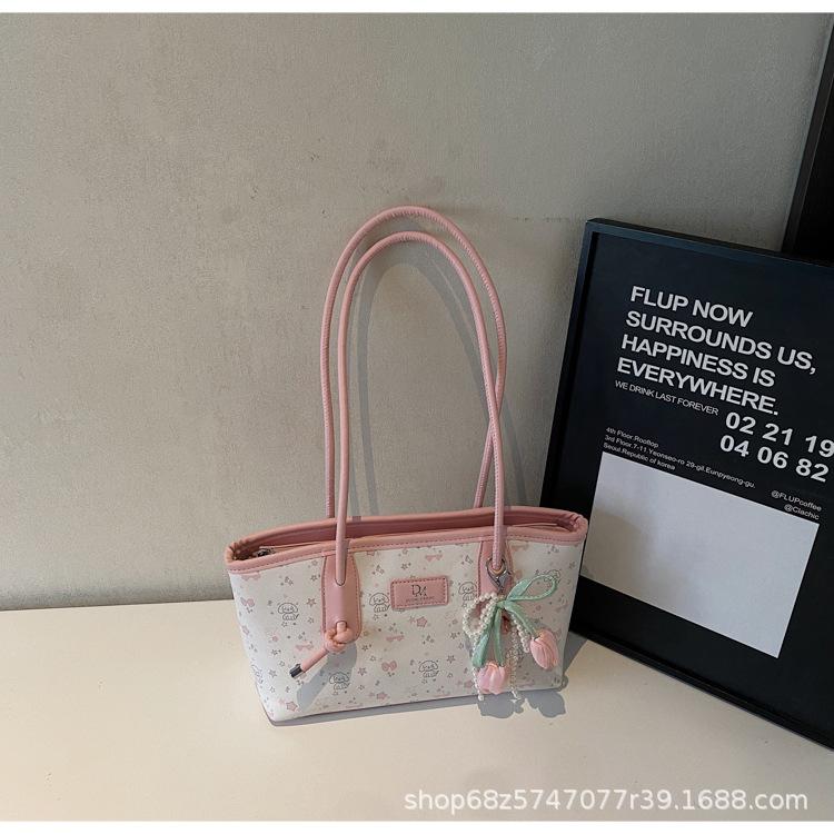 

Puppy print underarm bag women s 2025 new fashion large capacity commuter tote bag simple texture shoulder bag розовый