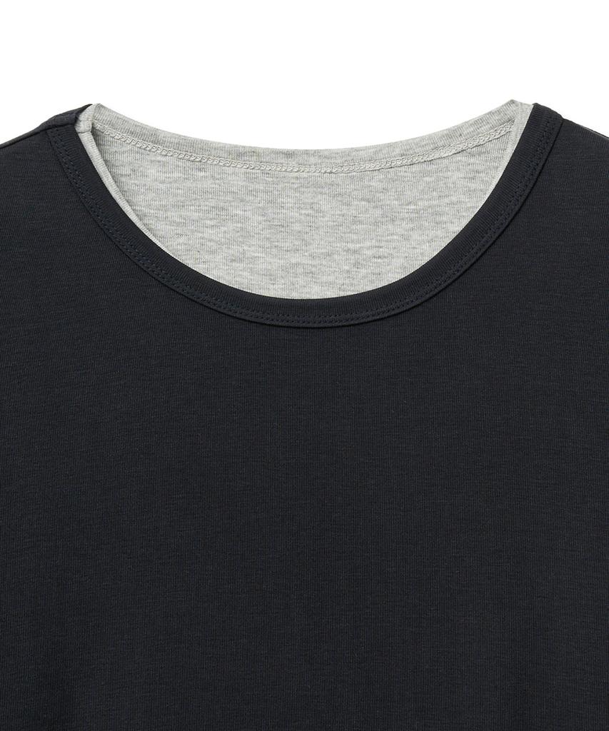 NOIRER Layered Half Long Sleeve T-Shirt (Navy Gray)