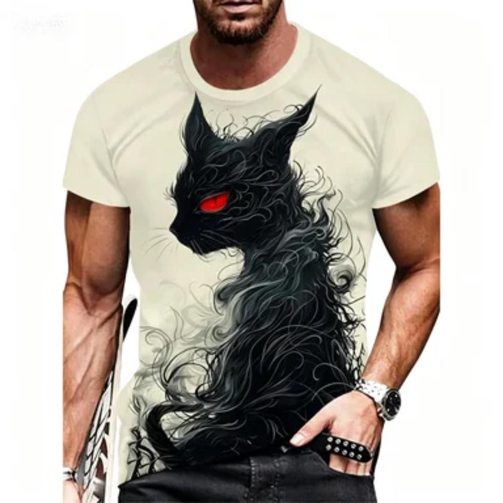 Sommer Neues Dunkles Schwarzes Katze T-Shirt Atmungsaktiv und Vielseitig Gothic Lässig Kurzarm