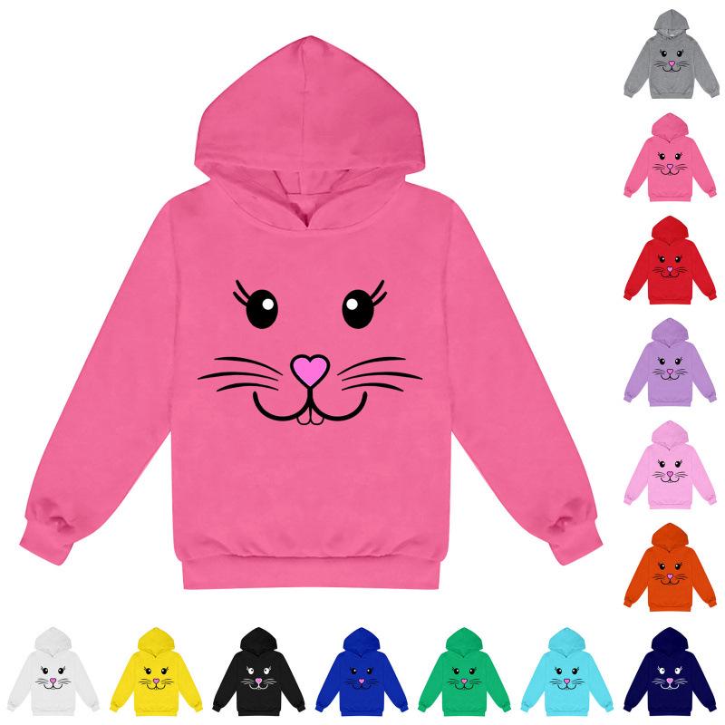 Cartoon-Hase Unisex Kinder Fleece-Kapuzenpullover - Frühjahrs- & Herbstkollektion