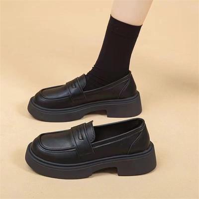 Soft Leather Black Loafers Women'S Small Leather Shoes British Style Platform One-Pedal Single Shoes