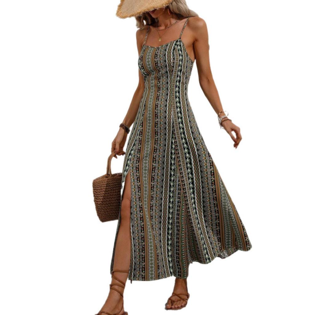 Boho Maxi Slip Dress for Women, Slim Fit Bodycon Split Summer Dress, Bohemian Party Beach Long Dress