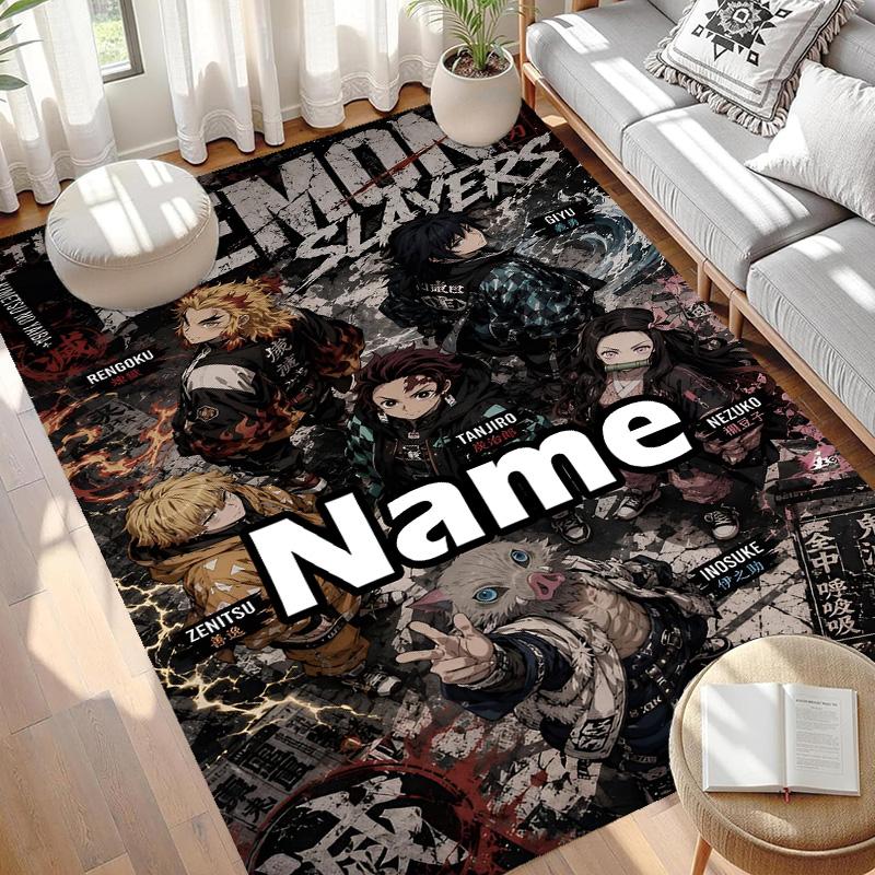 Benutzerdefinierter Name Personalisierter Demon Slayer Druck Teppich, Vielseitiger Heimdekor Teppich, für Spielzimmer, Wohnung, Balkon, Eingangsbereich, Flur Geschenk