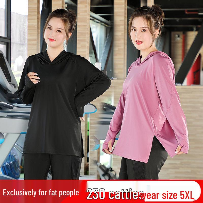 Trendy Plus Size Hooded Yoga Suit: Slimming, Medium-Long Fitness Top for Running