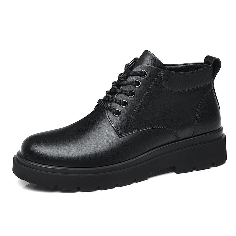 Martin Boots Men's British Style Mid-help Casual Leather Shoes Black Lace-up Tooling Shoes Autumn and Winter New Men's Velvet Shoes