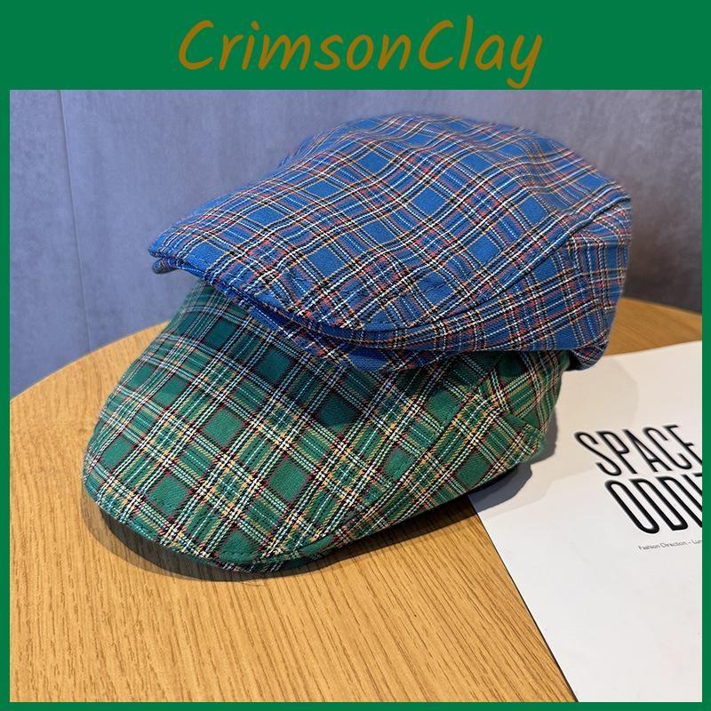 Pattern Checkered Vintage Beret Hat With Breathable Cotton For Fashion Women
