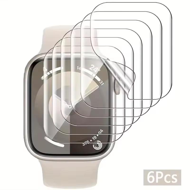 

6 шт. Защитная пленка для экрана для Apple Watch ultra 2 49 мм 46 мм 45 мм 41 мм 44 мм 40 мм 42 мм 38 мм HD Гидрогелевые аксессуары Серии 10 9 8 7 6 5 4 3 Se Serise10 46mm
