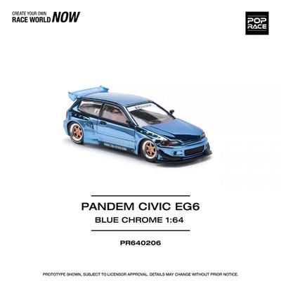 POP RACE 1/64 Civic PANDEM CIVIC EG6 Plated Blue PR640206 Alloy Car Model