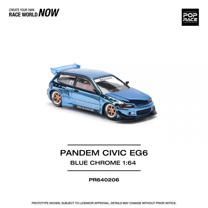 POP RACE 1/64 Civic PANDEM CIVIC EG6 Plated Blue PR640206 Alloy Car Model