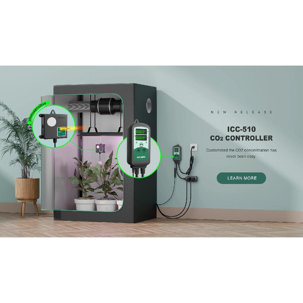 INKBIRD CO2 Controller Smart Carbon Dioxide Controller with 2 Outlets for CO2 Generator&Ventilation Fan, Day &Night Control
