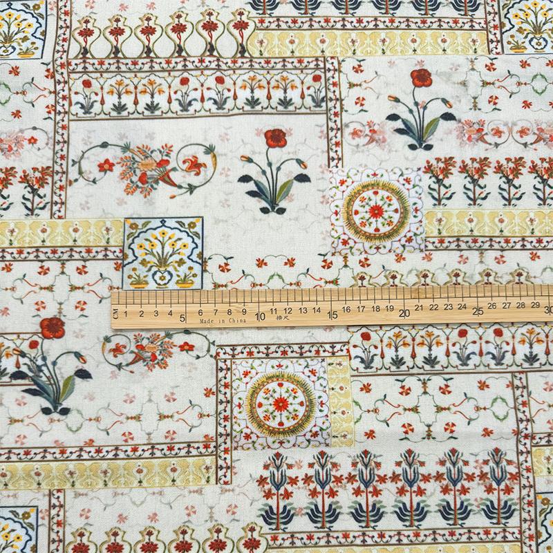 Encrypt Cotton Linen Persian Style Printed Fabric for Background Decoration Tablecloths Curtains Sofa Covers DIY Sewing Fabrics