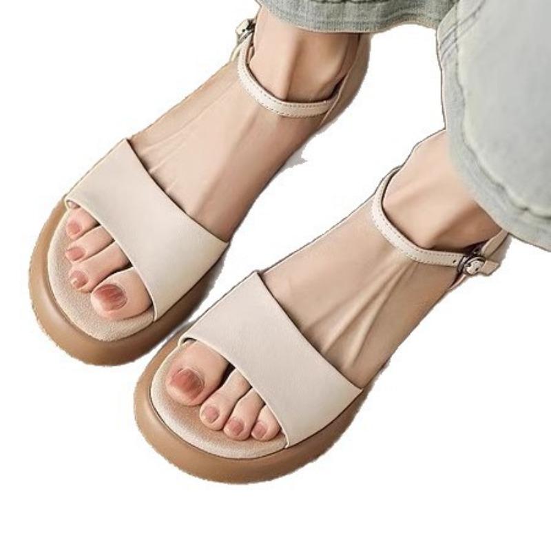 Great to wear soft leather round head open-toed sandals for women's summer comfortable retro casual platform with sandals